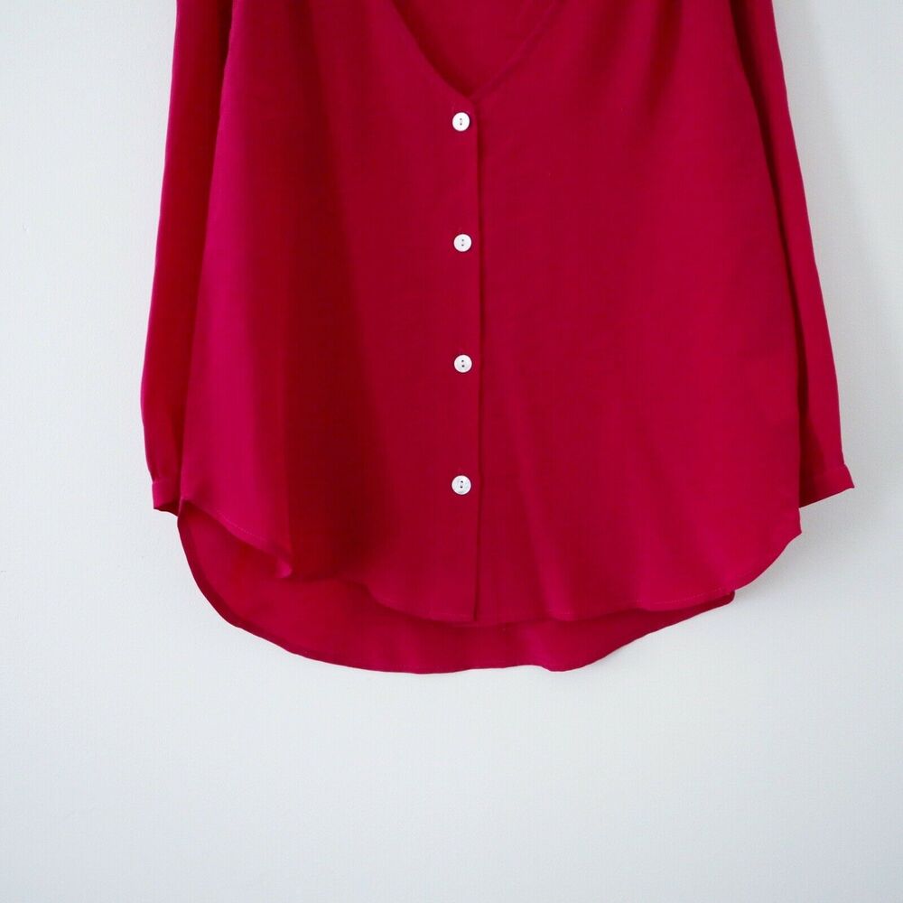 Amour Vert Silk Fuchsia V Neck Blouse - Picture 4 of 9